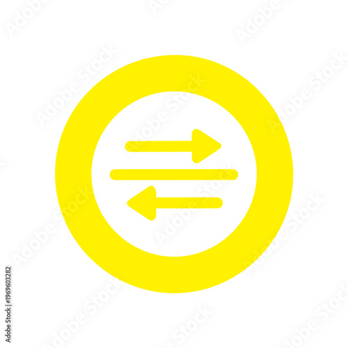 Circular icon with opposing arrows symbolizes exchange and communication, presented on a clean white background.