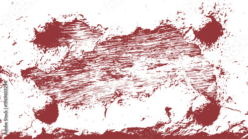 Dark red grunge paint splatter texture with horizontal brush strokes on white background