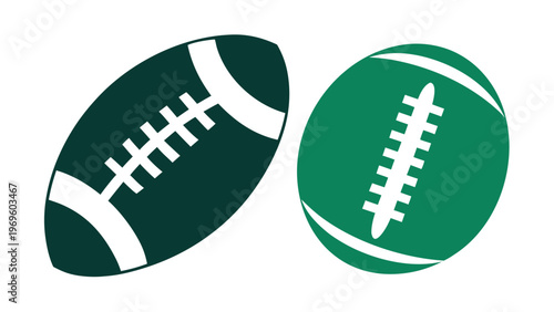Sport balls for American football and rugby on a white background are shown in a simple design with no details or context