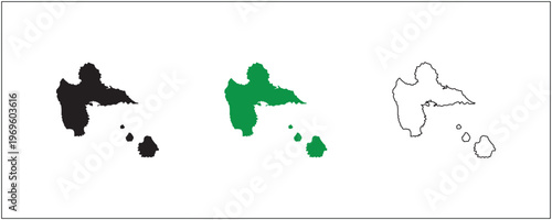 Guadeloupe Map Silhouette Solid Black Outline and Satellite Style Vector Isolated on White Background