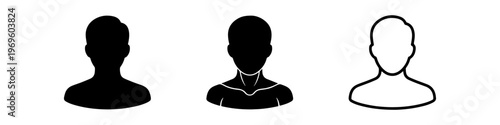 A set of minimalist user profile avatar icons featuring various male silhouettes in solid black and outline styles.