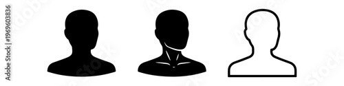 A set of minimalist user profile avatar icons featuring various male silhouettes in solid black and outline styles.