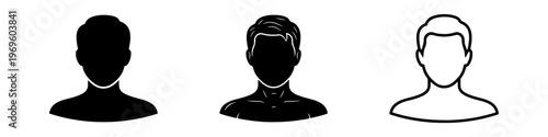 A set of minimalist user profile avatar icons featuring various male silhouettes in solid black and outline styles.