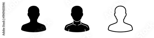 A set of minimalist user profile avatar icons featuring various male silhouettes in solid black and outline styles.