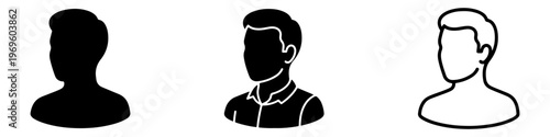 A set of minimalist user profile avatar icons featuring various male silhouettes in solid black and outline styles.