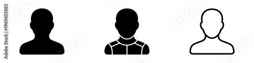 A set of minimalist user profile avatar icons featuring various male silhouettes in solid black and outline styles.