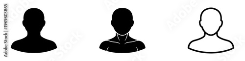 A set of minimalist user profile avatar icons featuring various male silhouettes in solid black and outline styles.
