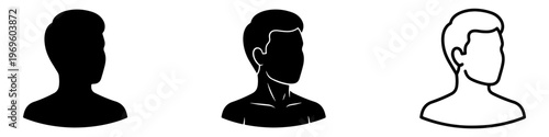 A set of minimalist user profile avatar icons featuring various male silhouettes in solid black and outline styles.