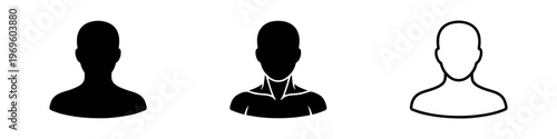 A set of minimalist user profile avatar icons featuring various male silhouettes in solid black and outline styles.