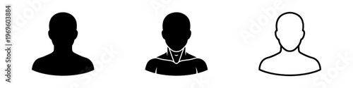 A set of minimalist user profile avatar icons featuring various male silhouettes in solid black and outline styles.