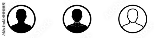 A set of minimalist user profile avatar icons featuring various male silhouettes in solid black and outline styles.