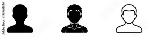 A set of minimalist user profile avatar icons featuring various male silhouettes in solid black and outline styles.