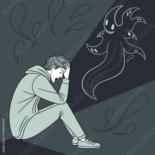 A person sitting and thinking about their dark past