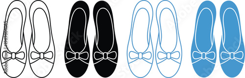 Women ballet flat shoe icon set, clean vector illustration of bow detail flats for fashion footwear apparel boutique and style design use.
