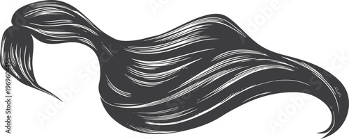 Flowing long dark hair silhouette isolated on white background