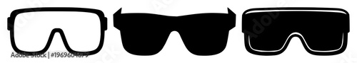 Augmented reality glasses set with solid black vector icon on white background featuring icon, black and white, simple, outline with AR and wearable tech