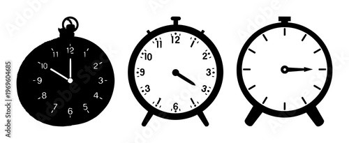 Pension fund retirement clock icon set with solid black icon on white background featuring clock, pension, finance with retirement and investment