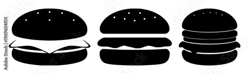 Hamburger menu icon set with solid black lines on white background featuring menu, navigation, app interface with mobile and web UI