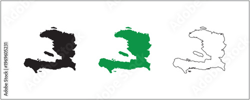 Haiti Map Silhouette Solid Black Outline and Satellite Style Vector Isolated on White Background