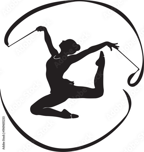 Black silhouette gymnast, rhythmic gymnastics, sports icon, athletic pose, vector logo