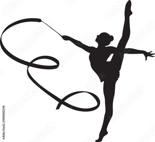 Rhythmic Gymnastics, Silhouette Vector, Black Ribbon, Dance Sport Icon