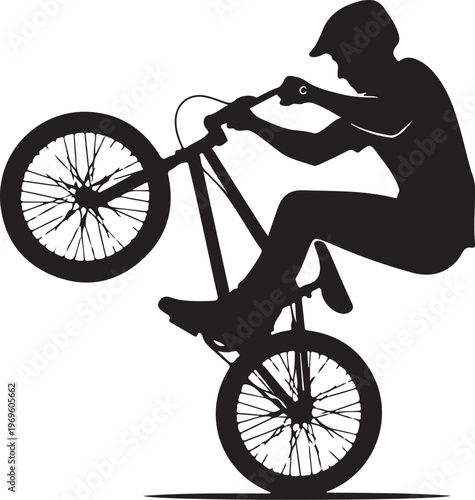 Black silhouette cyclist, BMX bike rider, stunt cyclist, vector illustration