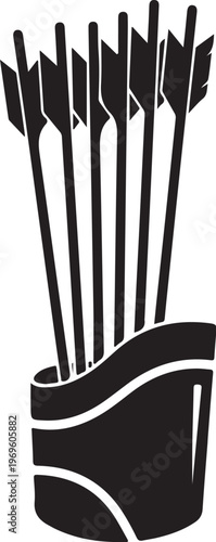 Black arrows, quiver full of arrows, vector archery set, target shooting icons
