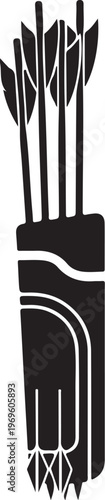Black quiver, archery arrows, vector icon, medieval bow accessories, hunting equipment
