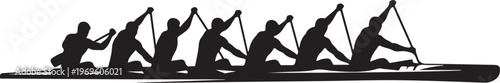 Rowing team, rowing silhouettes, crew team, oarsmen, vector icons