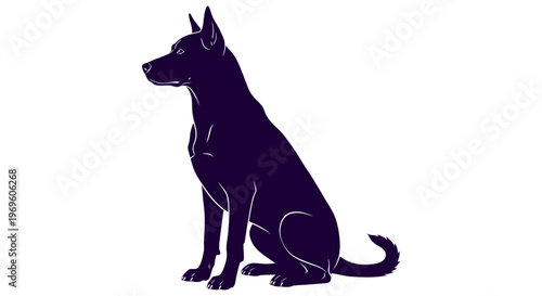 Dark blue silhouette of a sitting dog