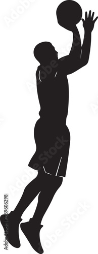 Black silhouette basketball player, jumping, shooting, sports icon, vector illustration