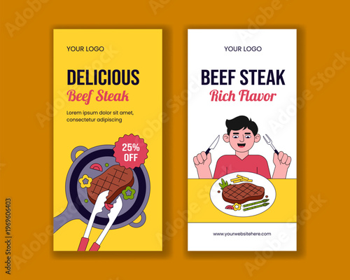 Flat Cartoon Hand Drawn Social Media Vertical Banner Background Steakhouse