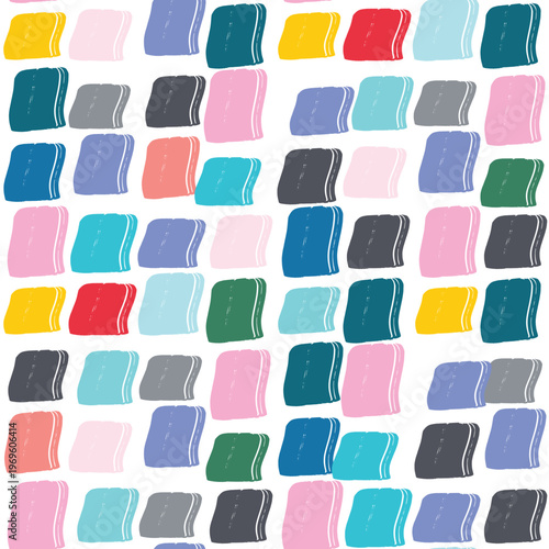 Abstract pattern presenting an array of vibrant, hand painted rectangle shapes with visible brush strokes, creating a modern, textured, and seamless background design for various creative projects