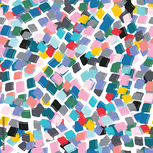 Abstract texture background featuring numerous brightly colored, organically shaped squares with visible brushwork, creating a playful and dynamic visual pattern, ideal for creative projects