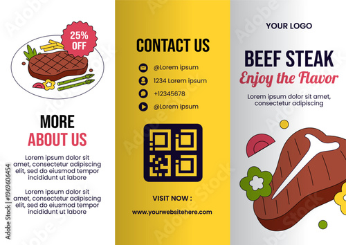 Steakhouse Flat Cartoon Hand Drawn Social Media Brochure Background Illustration