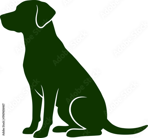 Dark green dog silhouette sitting looking left