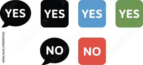 Yes no speech bubble icon set, vector symbols for survey feedback decision making communication and user response interface design.