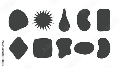 Formas orgánicas abstractas, colección de 10 elementos gráficos minimalistas, siluetas negras fluidas y geométricas para diseño moderno