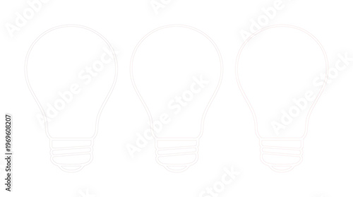 Bombillas blancas minimalistas en estilo lineal, conjunto de tres lámparas de contorno simple, iconos de ideas y creatividad en formato EPS