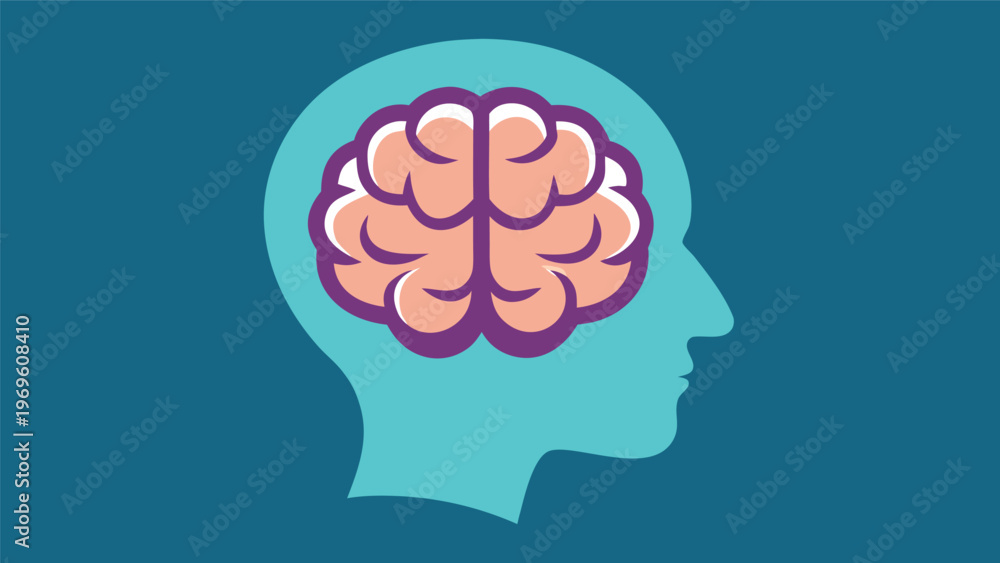 Obraz premium Brain illustration shows the shape and structure within a human head against a blue background