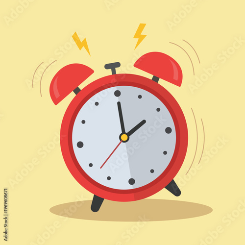 Alarm Clock's Ringing: A classic red alarm clock, with its ringing bells, against a bright background, symbolizes wakefulness, time management, and the beginning of a new day.