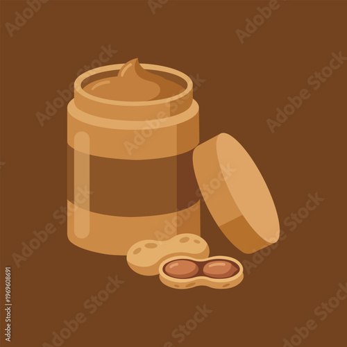 Peanut Butter Delight: A vibrant illustration showcasing a jar of creamy peanut butter, accompanied by shelled peanuts, evoking a sense of flavor and culinary pleasure.