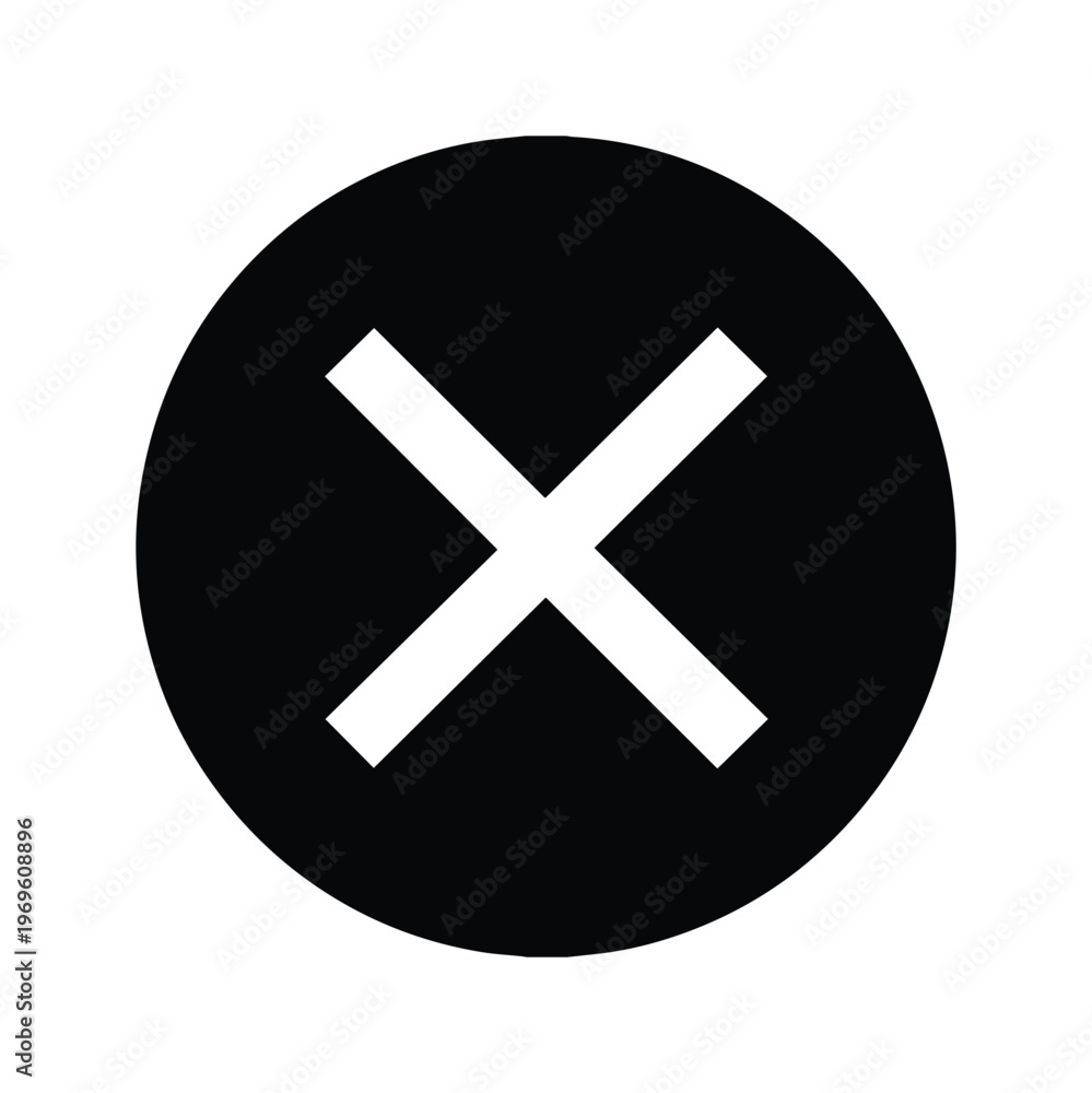 Obraz premium バツ印のアイコン、黒い円形に白抜きのクローズボタン、シンプルでモダンなフラットデザインのキャンセルマーク、UIデザインやWebサイトの閉じる操作に最適なEPSベクター素材