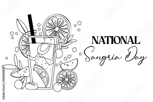 Festive glass of Spanish wine punch with orange lemon slices and ice for holiday celebration and beverage themed design