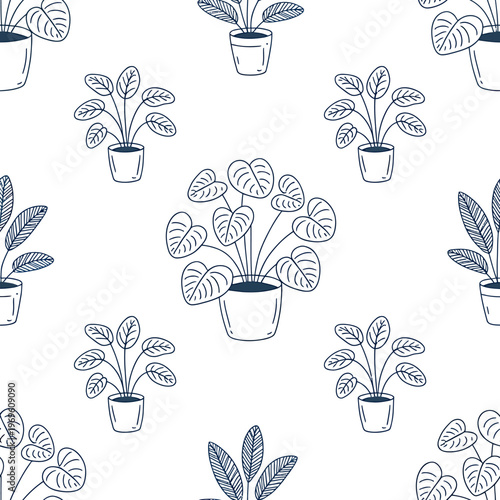 Potted plants in a repeating pattern on white