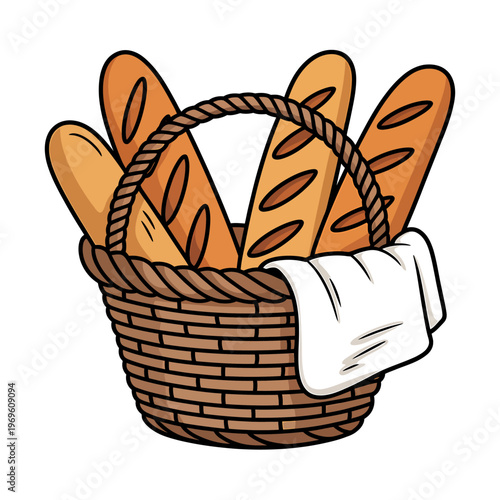 cartoon bread in a wicker basket