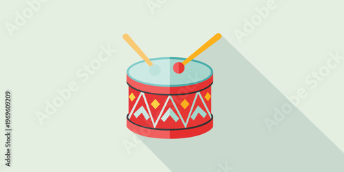 Rhythmic Beat: A vibrant drum with its sticks, casting a dynamic shadow, symbolizing rhythm and sound.