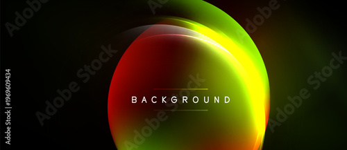 Abstract vibrant design. Gradient colors blend, creating luminous effect. Text background centered within shape. Dark backdrop enhances visual impact.