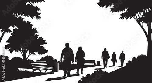 Characters relaxing in park on summer holiday. Tiny people resting at open-air festival in nature, meeting, gathering outside. Outdoor relaxation, picnic, weekend leisure. Flat vector illustration