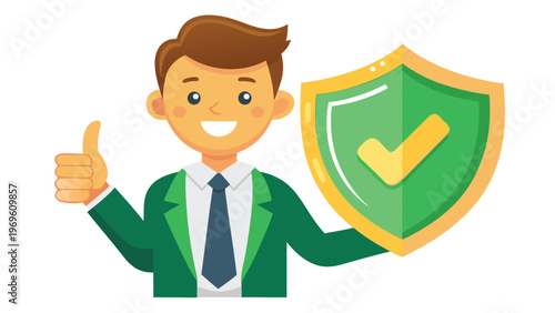 Person gives a thumbs up while holding a shield symbolizing protection and safety in a bright setting